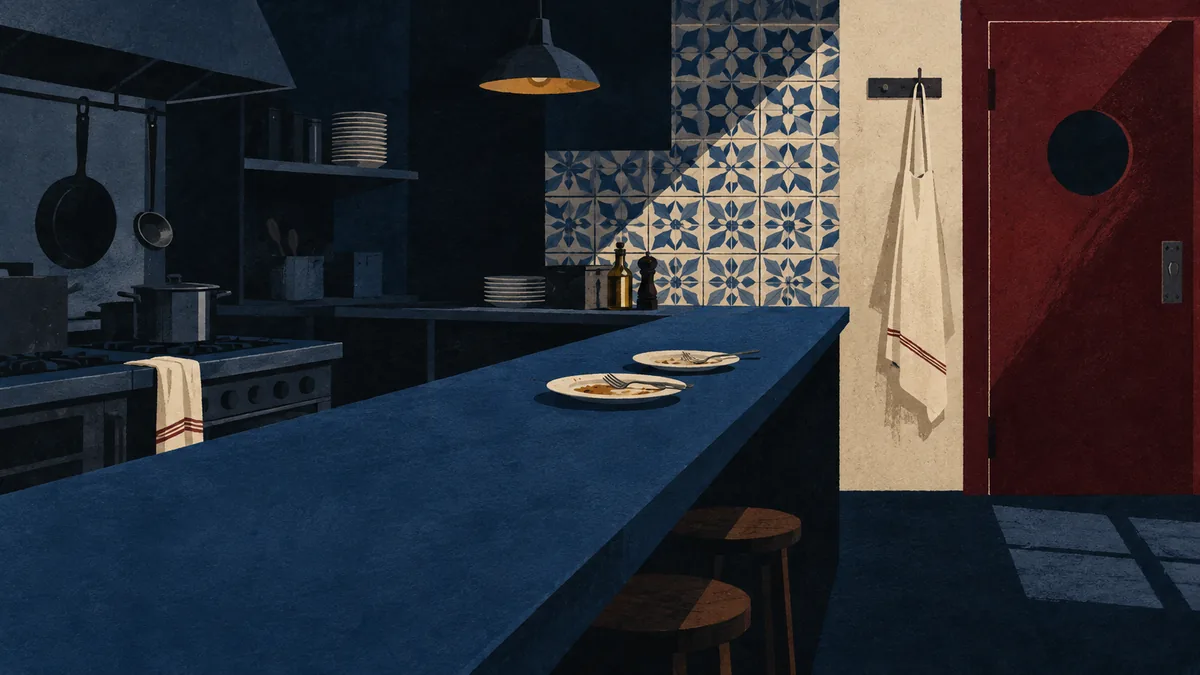 Balcão de uma cozinha de restaurante após o serviço